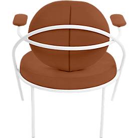 Sessel meet by Paperflow Saturne, mit Armlehnen, B 700 x T 730 x H 880 mm, Stahlrohr, Kunstleder, Weiß/Rost