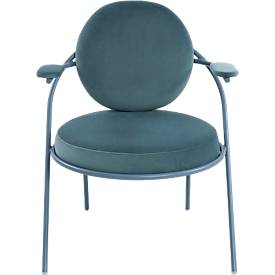 Sessel meet by Paperflow Saturne, mit Armlehnen, B 700 x T 730 x H 880 mm, Stahlrohr, Samt, Blau/Blau
