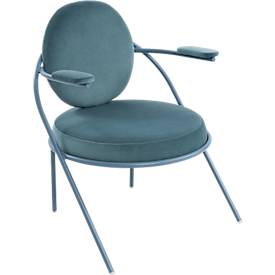 Sessel meet by Paperflow Saturne, mit Armlehnen, B 700 x T 730 x H 880 mm, Stahlrohr, Samt, Blau/Blau
