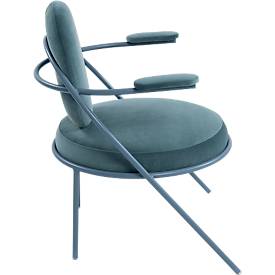 Sessel meet by Paperflow Saturne, mit Armlehnen, B 700 x T 730 x H 880 mm, Stahlrohr, Samt, Blau/Blau