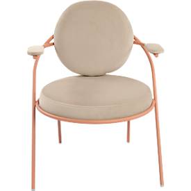 Sessel meet by Paperflow Saturne, mit Armlehnen, B 700 x T 730 x H 880 mm, Stahlrohr, Samt, Rosa/Elfenbein