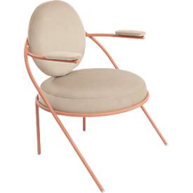 Sessel meet by Paperflow Saturne, mit Armlehnen, B 700 x T 730 x H 880 mm, Stahlrohr, Samt, Rosa/Elfenbein