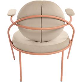 Sessel meet by Paperflow Saturne, mit Armlehnen, B 700 x T 730 x H 880 mm, Stahlrohr, Samt, Rosa/Elfenbein