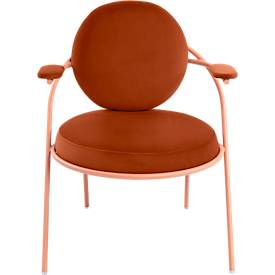 Sessel meet by Paperflow Saturne, mit Armlehnen, B 700 x T 730 x H 880 mm, Stahlrohr, Samt, Rosa/Rost