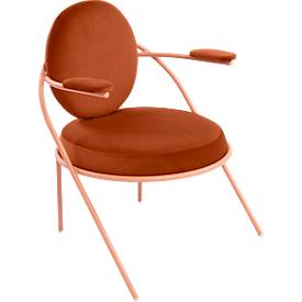 Sessel meet by Paperflow Saturne, mit Armlehnen, B 700 x T 730 x H 880 mm, Stahlrohr, Samt, Rosa/Rost