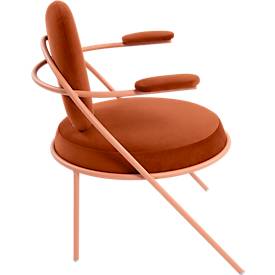 Sessel meet by Paperflow Saturne, mit Armlehnen, B 700 x T 730 x H 880 mm, Stahlrohr, Samt, Rosa/Rost