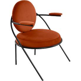 Sessel meet by Paperflow Saturne, mit Armlehnen, B 700 x T 730 x H 880 mm, Stahlrohr, Samt, Schwarz/Rost