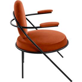 Sessel meet by Paperflow Saturne, mit Armlehnen, B 700 x T 730 x H 880 mm, Stahlrohr, Samt, Schwarz/Rost