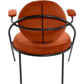 Sessel meet by Paperflow Saturne, mit Armlehnen, B 700 x T 730 x H 880 mm, Stahlrohr, Samt, Schwarz/Rost