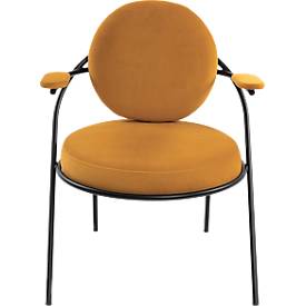 Sessel meet by Paperflow Saturne, mit Armlehnen, B 700 x T 730 x H 880 mm, Stahlrohr, Samt, Schwarz/Safran