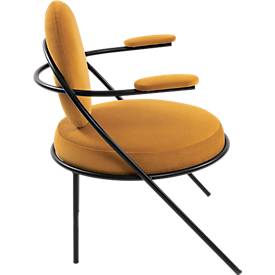 Sessel meet by Paperflow Saturne, mit Armlehnen, B 700 x T 730 x H 880 mm, Stahlrohr, Samt, Schwarz/Safran