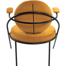 Sessel meet by Paperflow Saturne, mit Armlehnen, B 700 x T 730 x H 880 mm, Stahlrohr, Samt, Schwarz/Safran