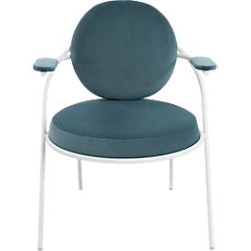 Sessel meet by Paperflow Saturne, mit Armlehnen, B 700 x T 730 x H 880 mm, Stahlrohr, Samt, Weiß/Blau