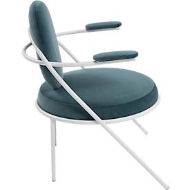 Sessel meet by Paperflow Saturne, mit Armlehnen, B 700 x T 730 x H 880 mm, Stahlrohr, Samt, Weiß/Blau