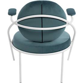 Sessel meet by Paperflow Saturne, mit Armlehnen, B 700 x T 730 x H 880 mm, Stahlrohr, Samt, Weiß/Blau