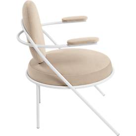 Sessel meet by Paperflow Saturne, mit Armlehnen, B 700 x T 730 x H 880 mm, Stahlrohr, Samt, Weiß/Elfenbein