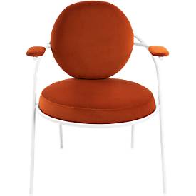 Sessel meet by Paperflow Saturne, mit Armlehnen, B 700 x T 730 x H 880 mm, Stahlrohr, Samt, Weiß/Rost