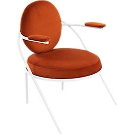 Sessel meet by Paperflow Saturne, mit Armlehnen, B 700 x T 730 x H 880 mm, Stahlrohr, Samt, Weiß/Rost