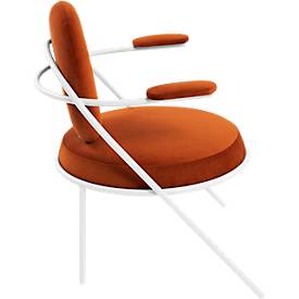 Sessel meet by Paperflow Saturne, mit Armlehnen, B 700 x T 730 x H 880 mm, Stahlrohr, Samt, Weiß/Rost