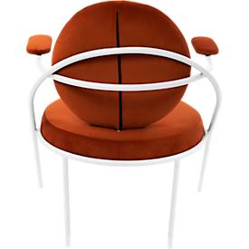 Sessel meet by Paperflow Saturne, mit Armlehnen, B 700 x T 730 x H 880 mm, Stahlrohr, Samt, Weiß/Rost