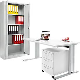 Set Schreibtisch B 1600/ Rolly/ Stahlschrank H 1935mm