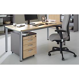 Set avantageux : bureau NEVADA - L 1600 mm - piétement rond aluminium - chêne + caisson mobile décor chêne et gris foncé
