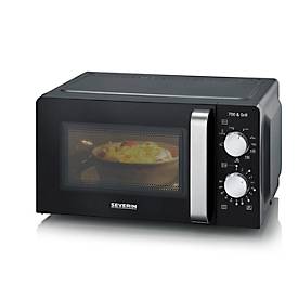 SEVERIN 2‑in‑1 Mikrowelle mit Grillfunktion, 17 l, 700/900 W, 30‑Minuten‑Timer, Drehteller & Grillrost, B 440 x H 240 x T 320 mm, Schwarz