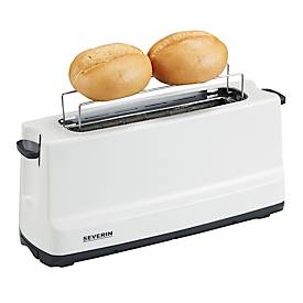 SEVERIN Automatik-Langschlitztoaster, 800 W, Brotscheibenzentrierung, Brötchen-Röstaufsatz, Defroster/Aufwärmen, grau/weiß, Kunststoff