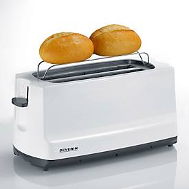 SEVERIN Automatik-Toaster AT 2234, 1.400 W, 2 Langschlitze 230 mm, Brotscheibenzentrierung, Auftauen/Aufwärmen, Röstzeitelektronik, B 390 x H 185 x T 180 mm, Weiß/Grau