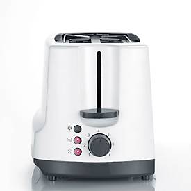 SEVERIN Automatik-Toaster AT 2234, 1.400 W, 2 Langschlitze 230 mm, Brotscheibenzentrierung, Auftauen/Aufwärmen, Röstzeitelektronik, B 390 x H 185 x T 180 mm, Weiß/Grau