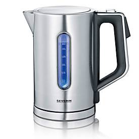 SEVERIN Digitaler Wasserkocher WK 3418, 1,7 l, 3.000 W, einstellbare Temperatur 40–100 °C, Warmhalten, 360° Central Cordless, BPA‑frei, Edelstahl gebürstet/Schwarz