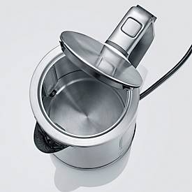 SEVERIN Digitaler Wasserkocher WK 3418, 1,7 l, 3.000 W, einstellbare Temperatur 40–100 °C, Warmhalten, 360° Central Cordless, BPA‑frei, Edelstahl gebürstet/Schwarz