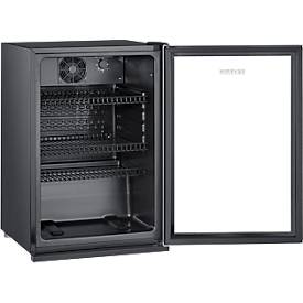 SEVERIN Flaschenkühlschrank FKS 8840, 118 l Netto, integriertes Schloss, LED‑Innenbeleuchtung, Temperaturregler 0–7 (0–10 °C), B 545 x H 840 x T 540 mm, 42 dB, Schwarz/Silber, Made in Germany