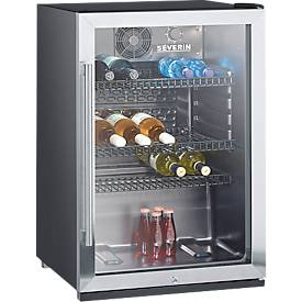 SEVERIN Flaschenkühlschrank FKS 8840, 118 l Netto, integriertes Schloss, LED‑Innenbeleuchtung, Temperaturregler 0–7 (0–10 °C), B 545 x H 840 x T 540 mm, 42 dB, Schwarz/Silber, Made in Germany