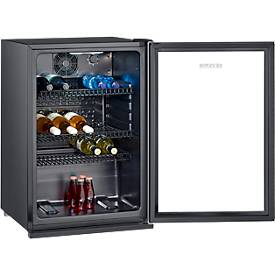 SEVERIN Flaschenkühlschrank FKS 8840, 118 l Netto, integriertes Schloss, LED‑Innenbeleuchtung, Temperaturregler 0–7 (0–10 °C), B 545 x H 840 x T 540 mm, 42 dB, Schwarz/Silber, Made in Germany