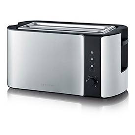SEVERIN Langschlitz-Toaster AT 2590, 1.400 W, für 4 Scheiben oder 2 große Brotscheiben, Brotscheibenzentrierung, Brötchenaufsatz, Edelstahl/Schwarz