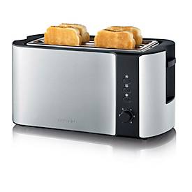 SEVERIN Langschlitz-Toaster AT 2590, 1.400 W, für 4 Scheiben oder 2 große Brotscheiben, Brotscheibenzentrierung, Brötchenaufsatz, Edelstahl/Schwarz