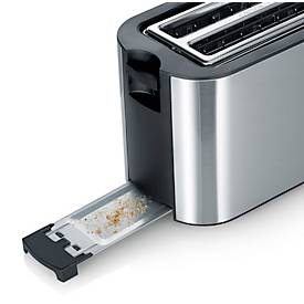 SEVERIN Langschlitz-Toaster AT 2590, 1.400 W, für 4 Scheiben oder 2 große Brotscheiben, Brotscheibenzentrierung, Brötchenaufsatz, Edelstahl/Schwarz