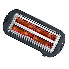 SEVERIN Langschlitz-Toaster AT 2590, 1.400 W, für 4 Scheiben oder 2 große Brotscheiben, Brotscheibenzentrierung, Brötchenaufsatz, Edelstahl/Schwarz