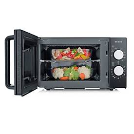 SEVERIN Mikrowelle, 800 W, Grillfunktion, 20 l, 9 Stufen, Garraumbeleuchtung, B 462 x T 395 x H 270 mm, Kabellänge 1000 mm, Schwarz/Edelstahl
