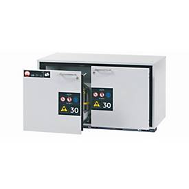 Sicherheits-Unterbauschrank Typ 30 asecos UB-S-30, 2 Schubladen, Front Lichtgrau, B 1102 x T 574 x H 600 mm