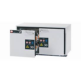 Sicherheits-Unterbauschrank Typ 30 asecos UB-S-30, 2 Schubladen, Front Lichtgrau, B 1102 x T 574 x H 600 mm