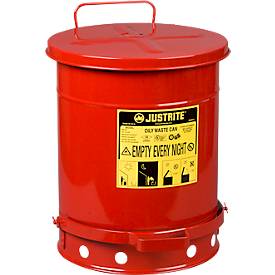 Sicherheitsbehälter, selbstschließender Deckel, Bodenrand mit Öffnungen, mit Fußpedal, Stahlblech, Ø 350 x H 460 mm, 34 l, rot