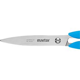 Sicherheitsschere Martor Secumax 363, ergonomisch, Soft-Grip, Spezialschliff, L 140 x H 63 mm, rostfreier Stahl/GFK, blau-schwarz