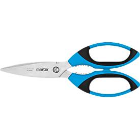 Sicherheitsschere Martor SECUPLUS 565, ergonomisch, Drahtkerbe und Krallen, Spezialschliff, L 218 x H 83 mm, rostfreier Stahl/GFK, blau-schwarz