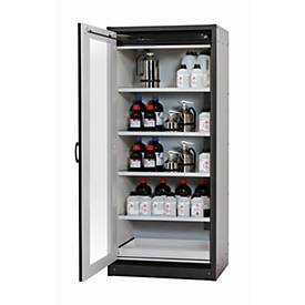 Sicherheitsschrank Typ 30 asecos Q-DISPLAY-30, Flügeltür mit Glasausschnitt, Anschlag links, Front Lichtgrau, B 864 x T 620 x H 1947 mm