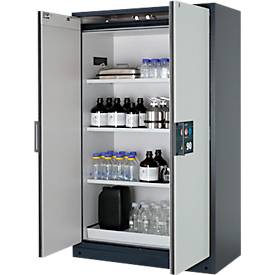 Sicherheitsschrank Typ 90 asecos, B 1200 mm, 3 Böden, lichtgrau