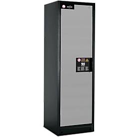 Sicherheitsschrank Typ 90 asecos, B 600 mm, Tür links, 3 Böden, asecos Silber