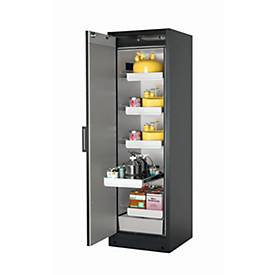 Sicherheitsschrank Typ 90 asecos Q-CLASSIC-90, Flügeltür, Anschlag links, Front asecos Silber, B 599 x T 615 x H 1953 mm