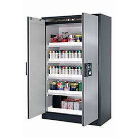 Sicherheitsschrank Typ 90 asecos Q-CLASSIC-90, Flügeltüren, Front asecos Silber, B 1193 x T 615 x H 1953 mm